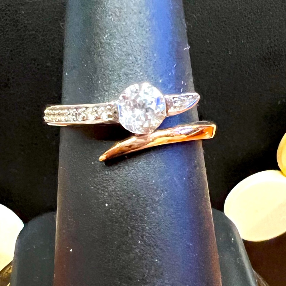 10k rose gold and created white sapphire ring